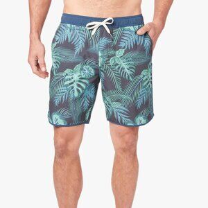 Fair Harbor The Anchor Swim Shorts Men's Large Navy Evergreen Hawaiian Lined EUC